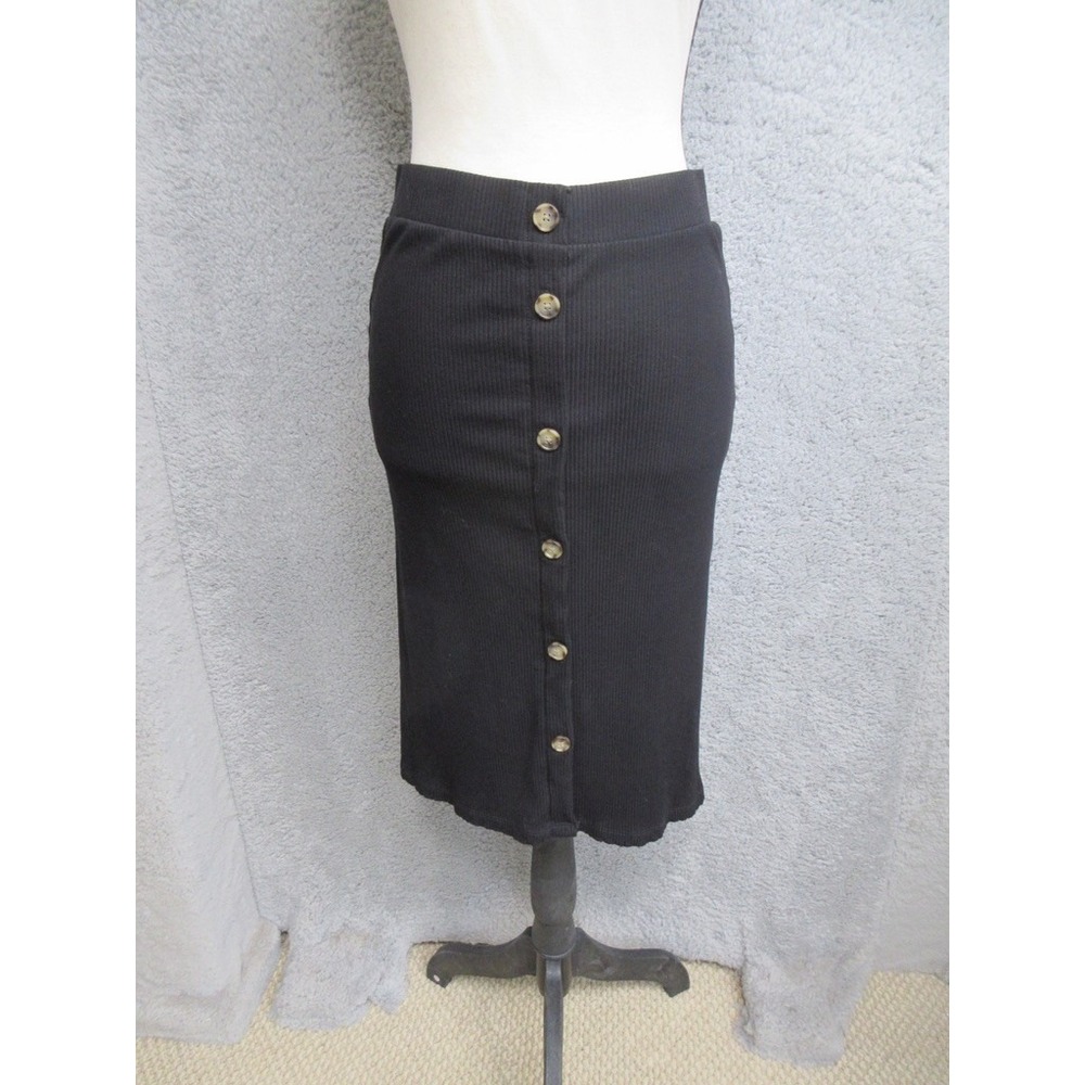LOFT Ribbed Pencil Skirt Women Size M Black Officecore Quiet Luxury Classic